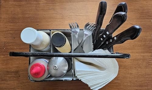 Distressed White Rustic Metal Silverware Caddy distressed white and black