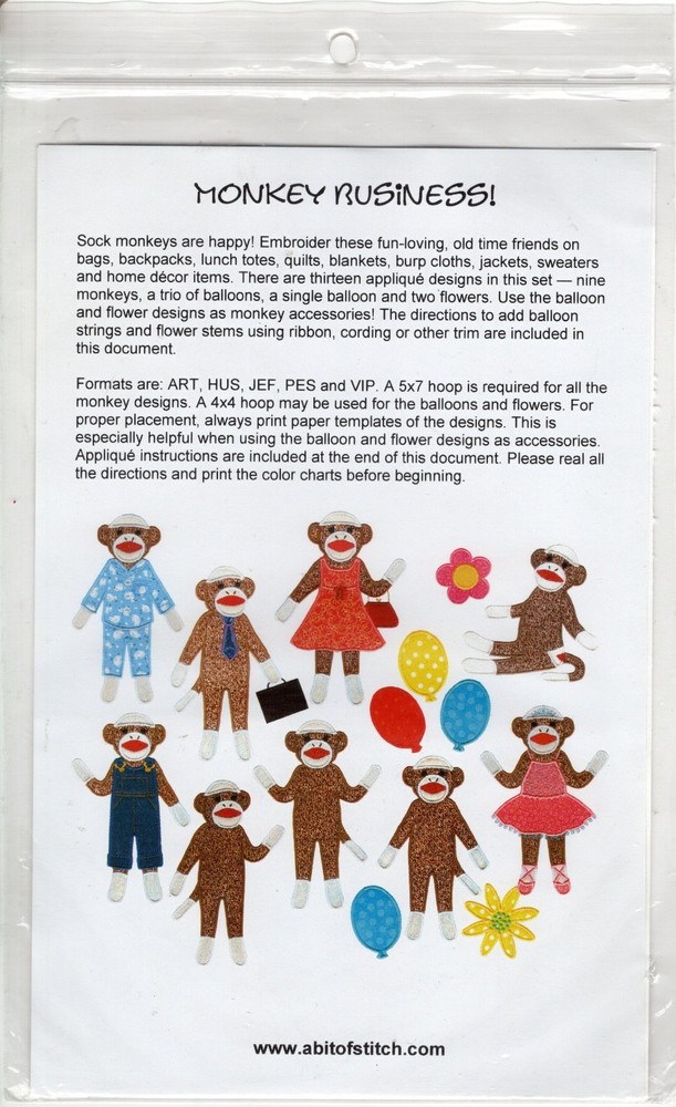 "Monkey Business" A Bit of Stitch Computerized Sewing Machine Design CD NEW!