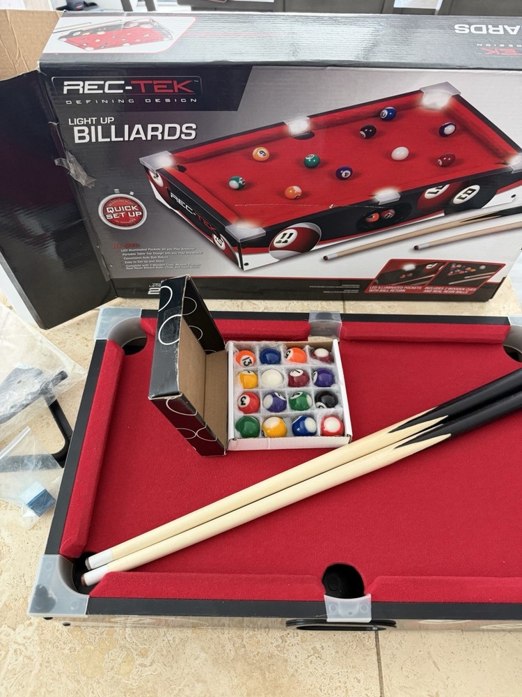 Rec-Tek Light Up Billardsd Blue Mini Pool Table With Box
