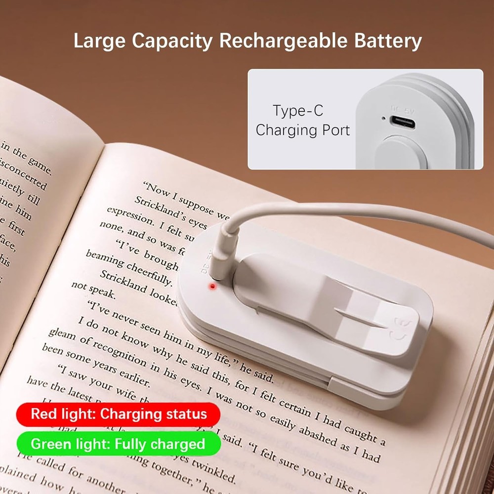 Portable LED Clip-On Reading Light 3 Colors USB Rechargeable
