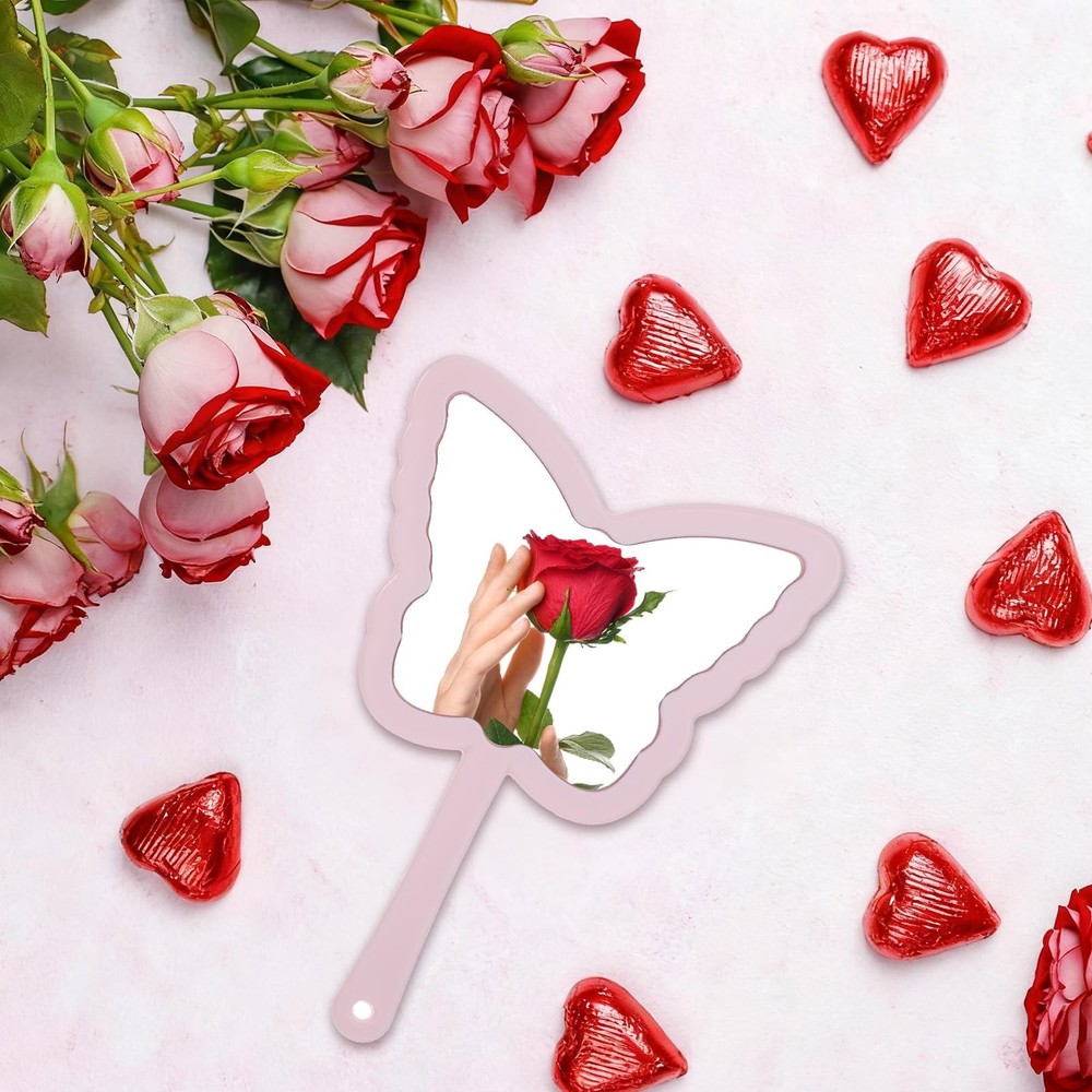 Butterfly Shaped Hand Held Mirror with Handle, Cute Cosmetic Travel Handheld ...