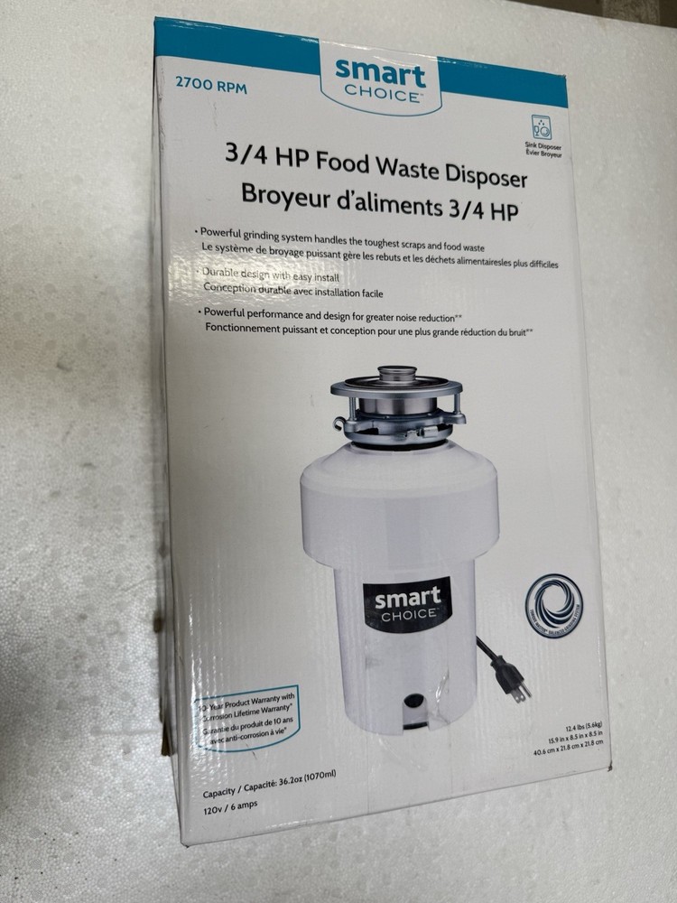 Smart Choice 3/4 HP Continuous Garbage Disposal Model SC75DISPC1 - 2700RPM P24