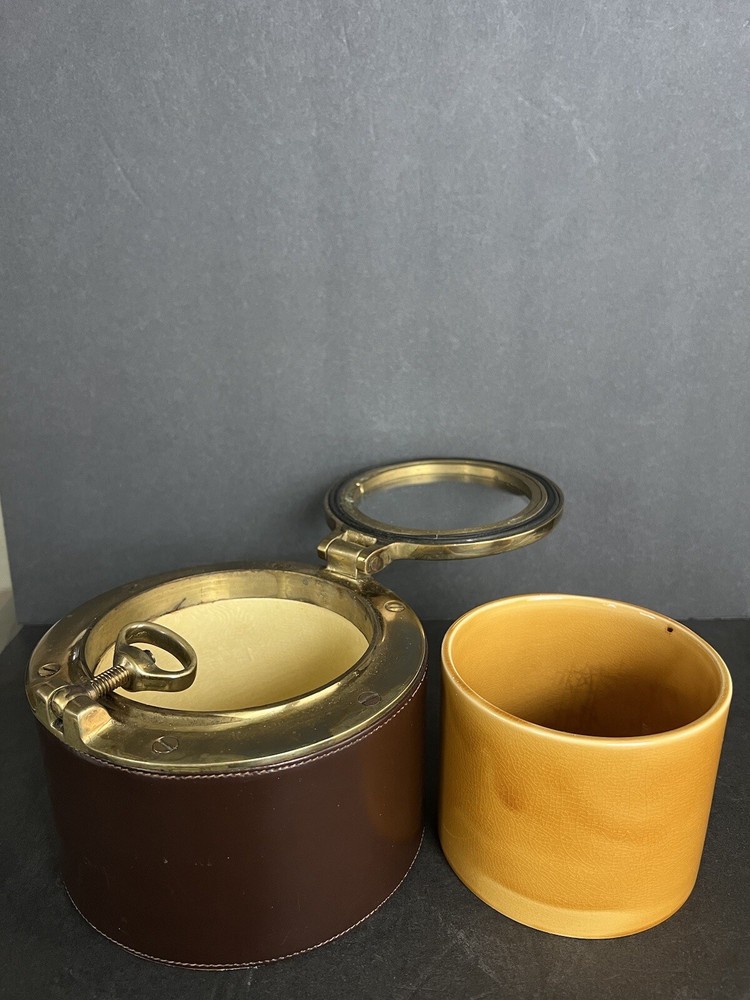 1960s leather and solid brass porthole box made in England