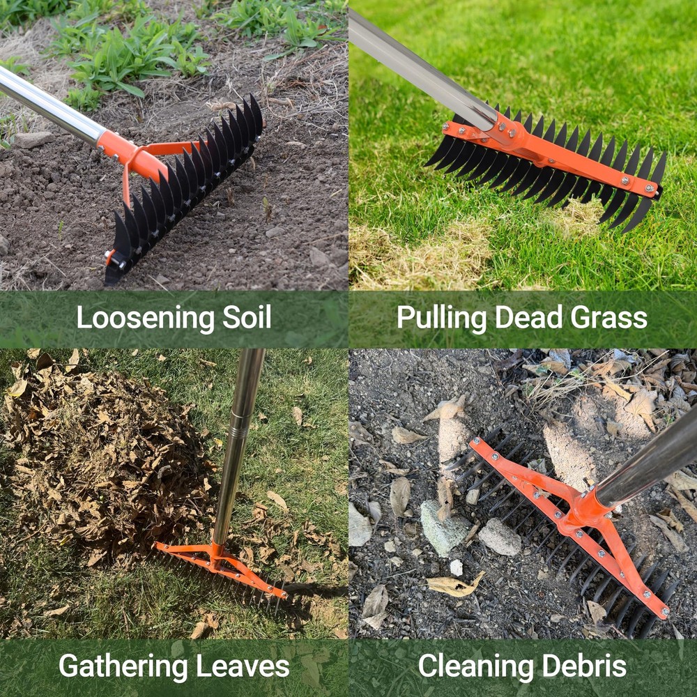 Thatch Rake for Lawns 18 Sharp Tempered Spring Steel Tines Dethatcher Rake He...