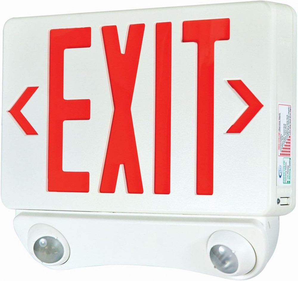 Nora Lighting LED Exit & Emergency Combo, Red Letters, White Housing