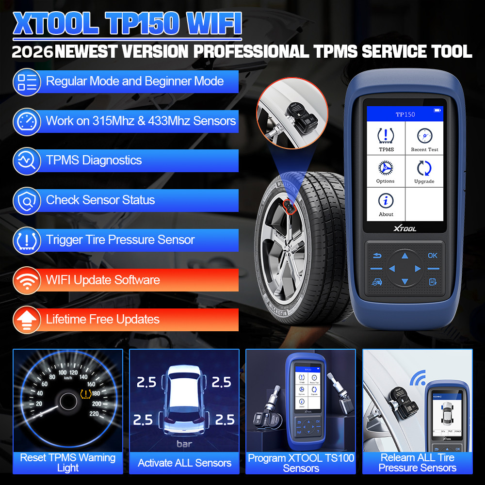 XTOOL TP150 Car TPMS Scanner Tire Check Relearn TPMS Diagnostic Programming Tool