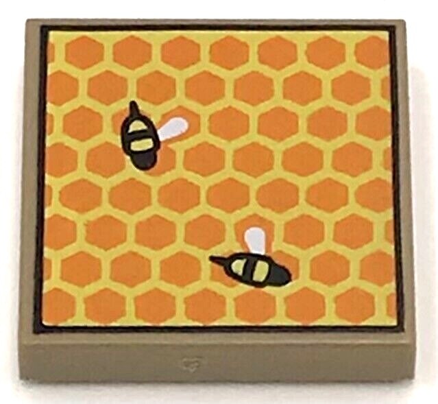 Lego New Dark Tan Tile 2 x 2 with Beehive Frame and 2 Bees Pattern