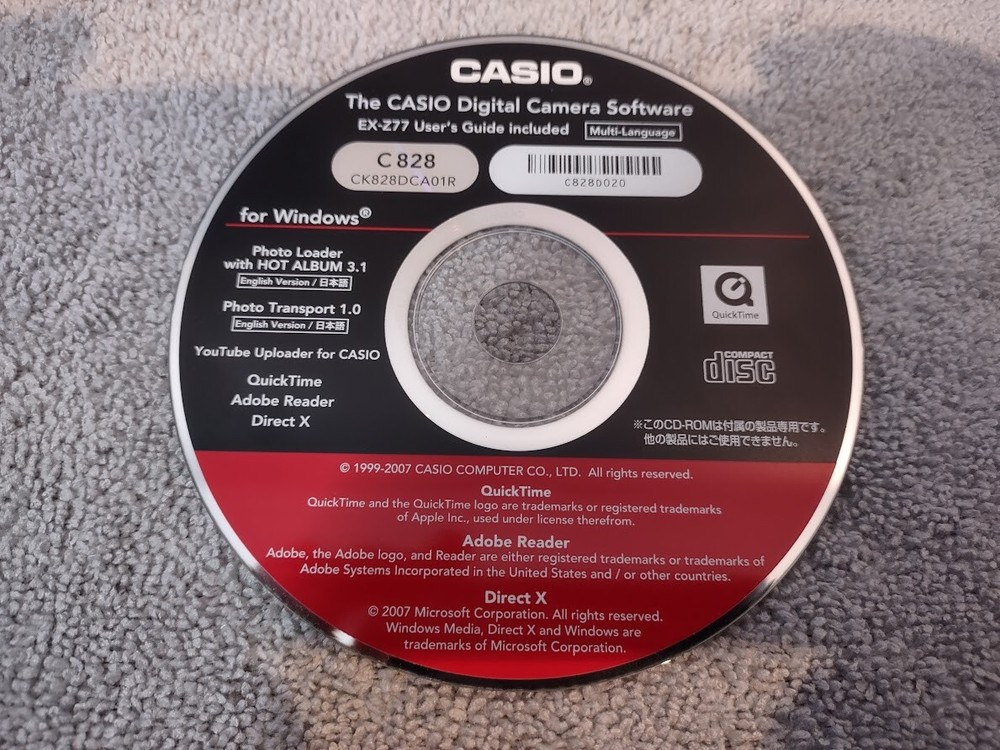 Casio Digital Camera Software CD-ROM Disc For Windows W/ EX-Z77 User's Guide