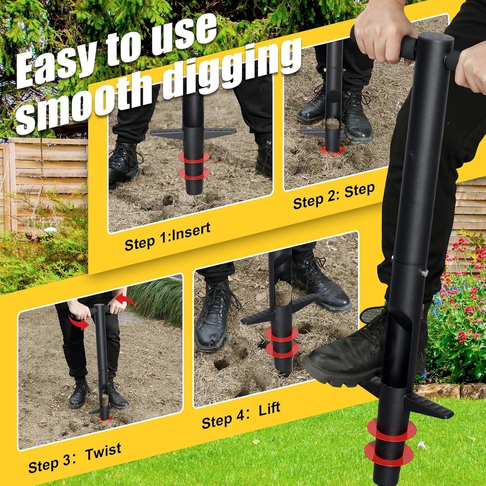 Bulb Planter Tool - 34" Long Handle Sod Plugger Lawn Plug Digger,Auto Plug Eject