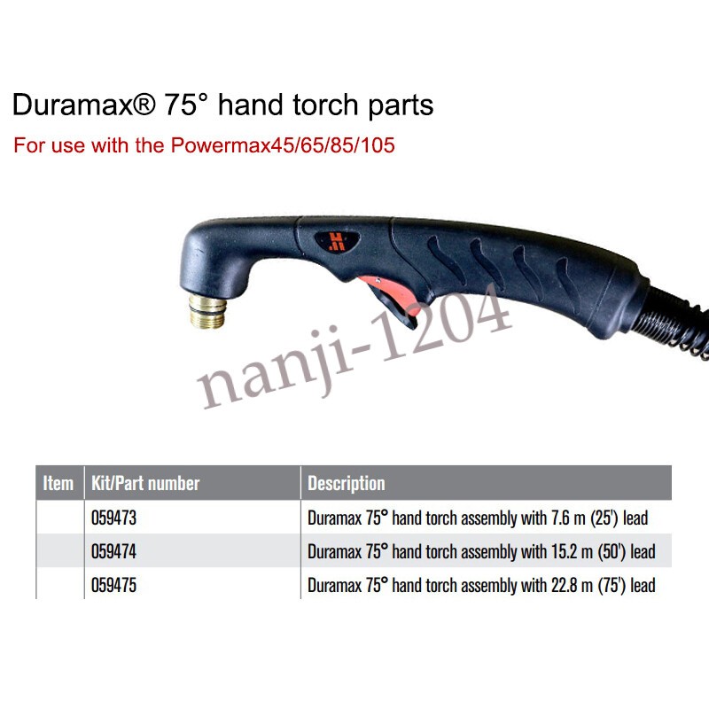 15.2m 50ft 059474 For Powermax65 85 105 Duramax Hand Torch