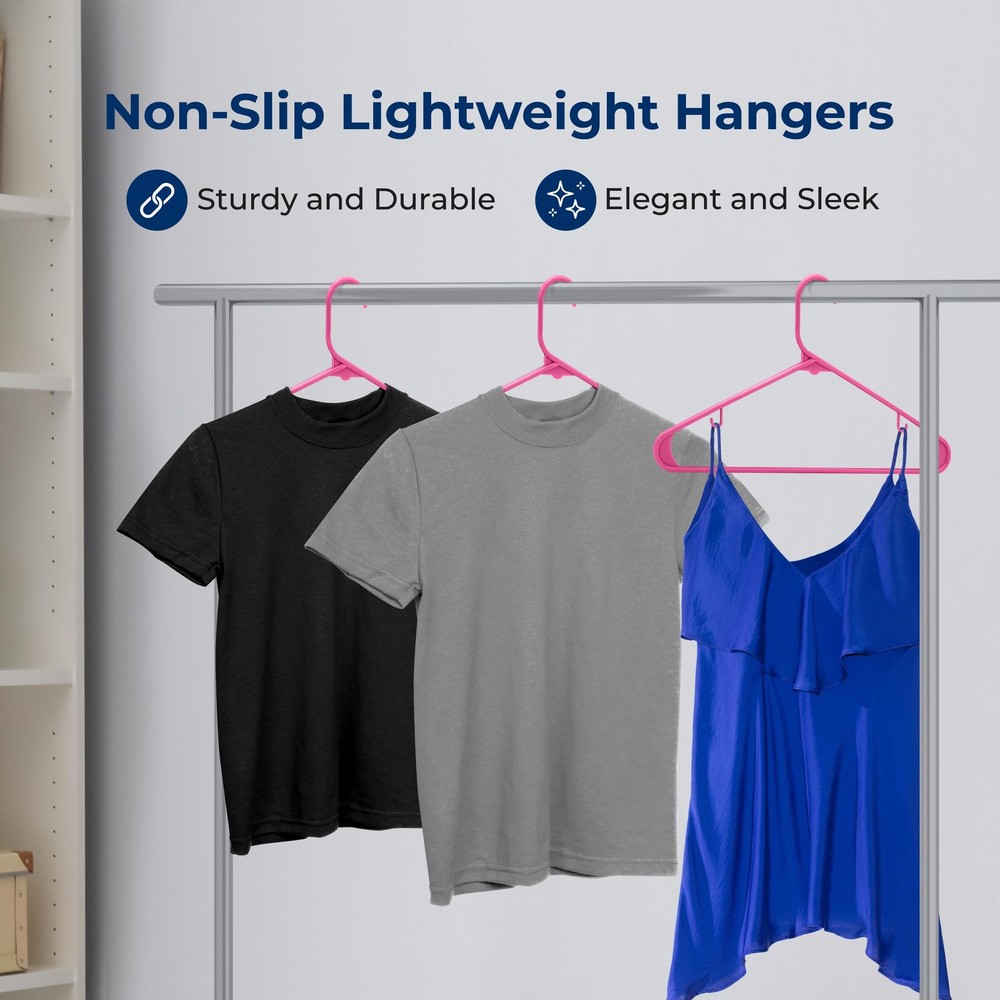 SereneLife 30 Pack Plastic Hangers (Pink)