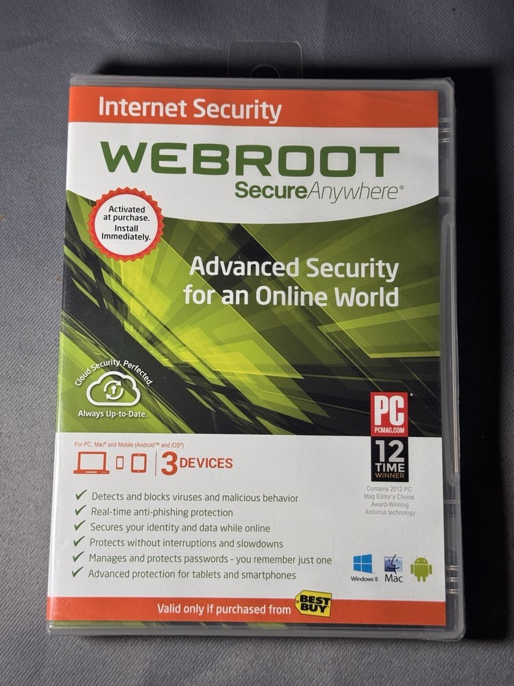 Webroot SecureAnywhere Internet Security CD 3 Devices Windows Mac Android iOS