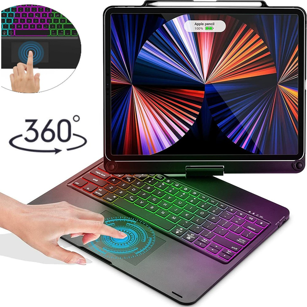 Backlit Touchpad Keyboard Case 360 Rotatable For iPad Pro 12.9'' 6th 5th 4th Gen