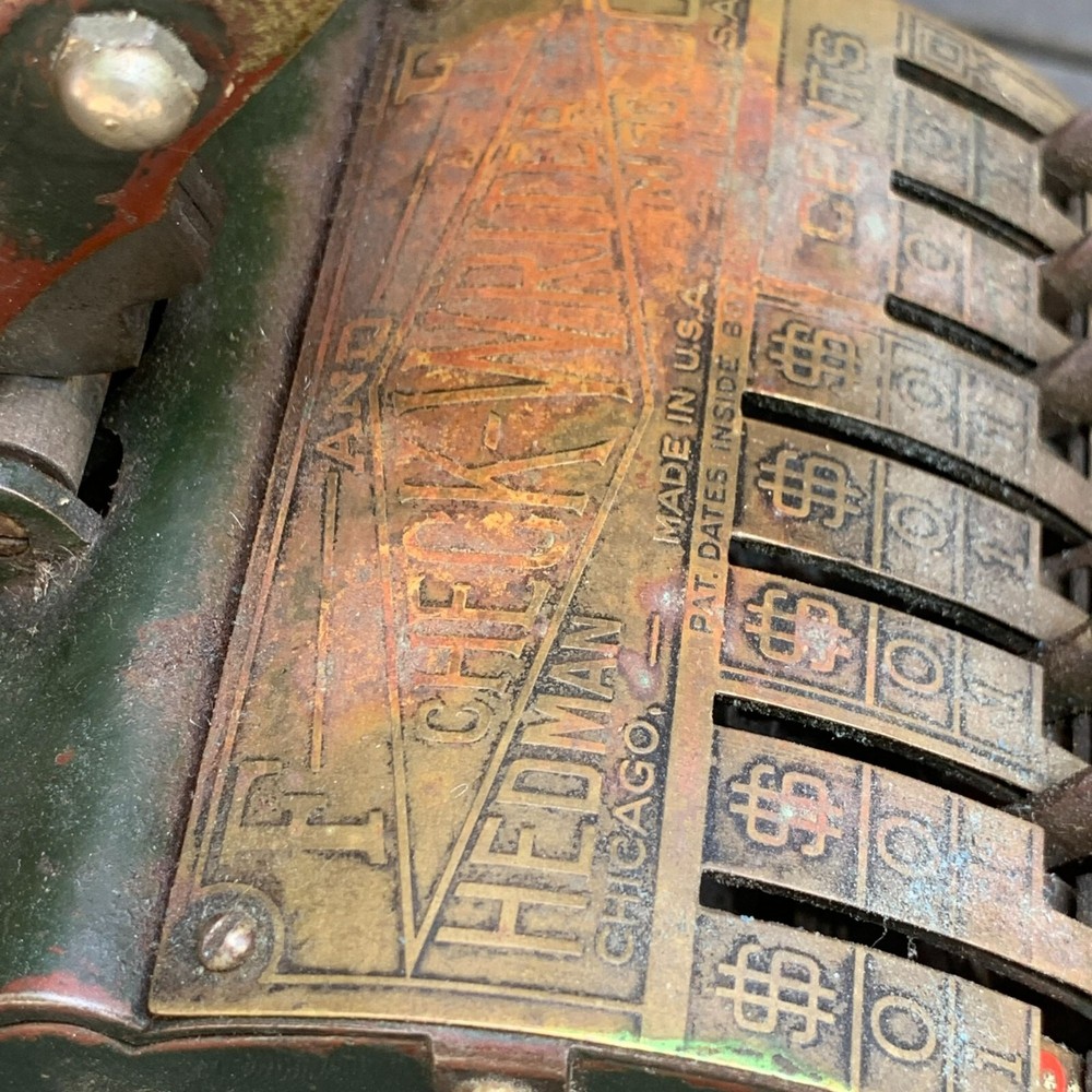 Vintage F & E Hedman Mfg. Co. Check Writer Protector Model W