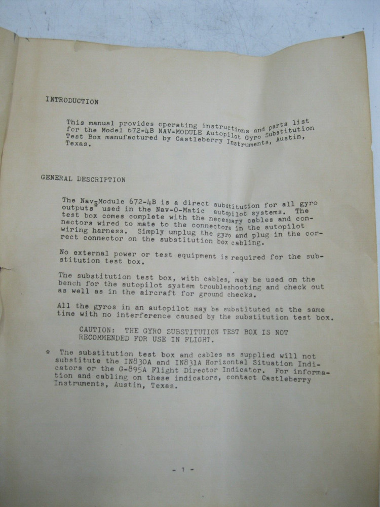 CASTELBERRY INSTRUMENTS & AVIONICS NAV-MODULE PN: 672-4B