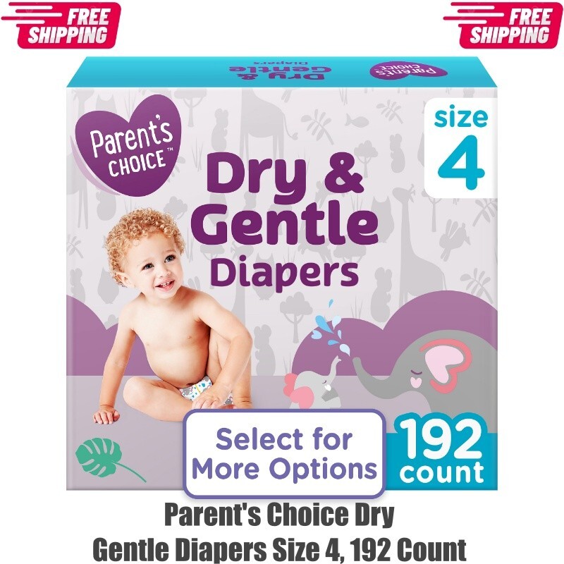 Parent's Choice Dry & Gentle Diapers Size 4, 192 Count
