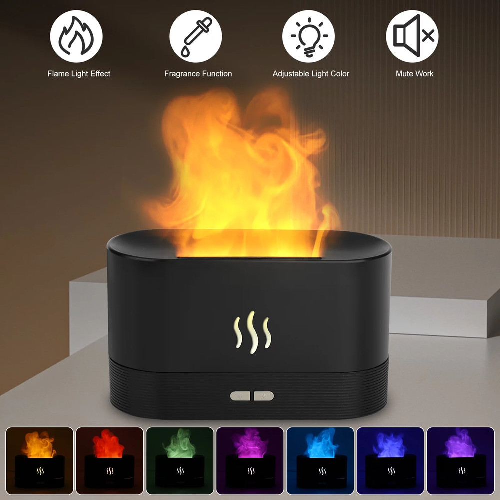 180Ml Air Diffuse Essential Oil Humidifier, Aroma Mist Diffuser with Fire 7 Col