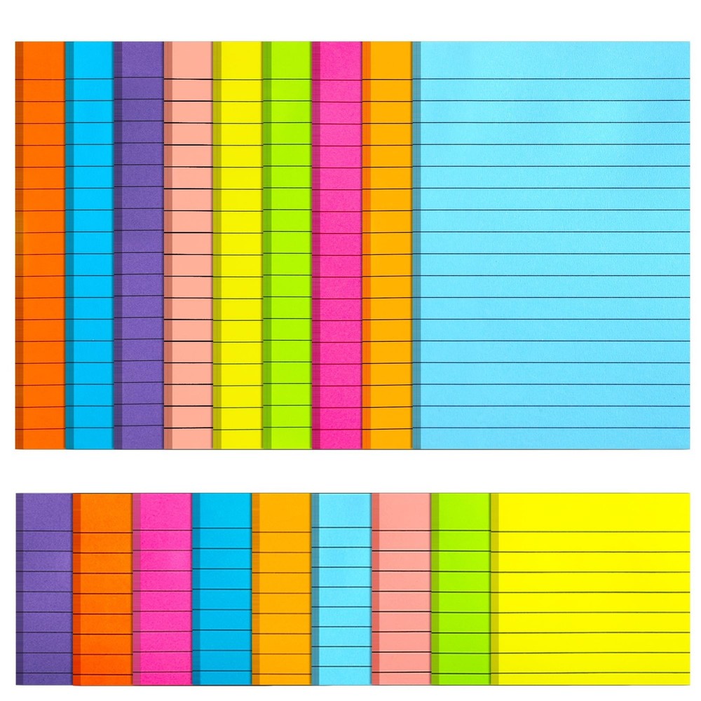 18 Pack Lined Sticky Notes 9 Bright Colors Self-Stick Note Pads with Lines 4x...
