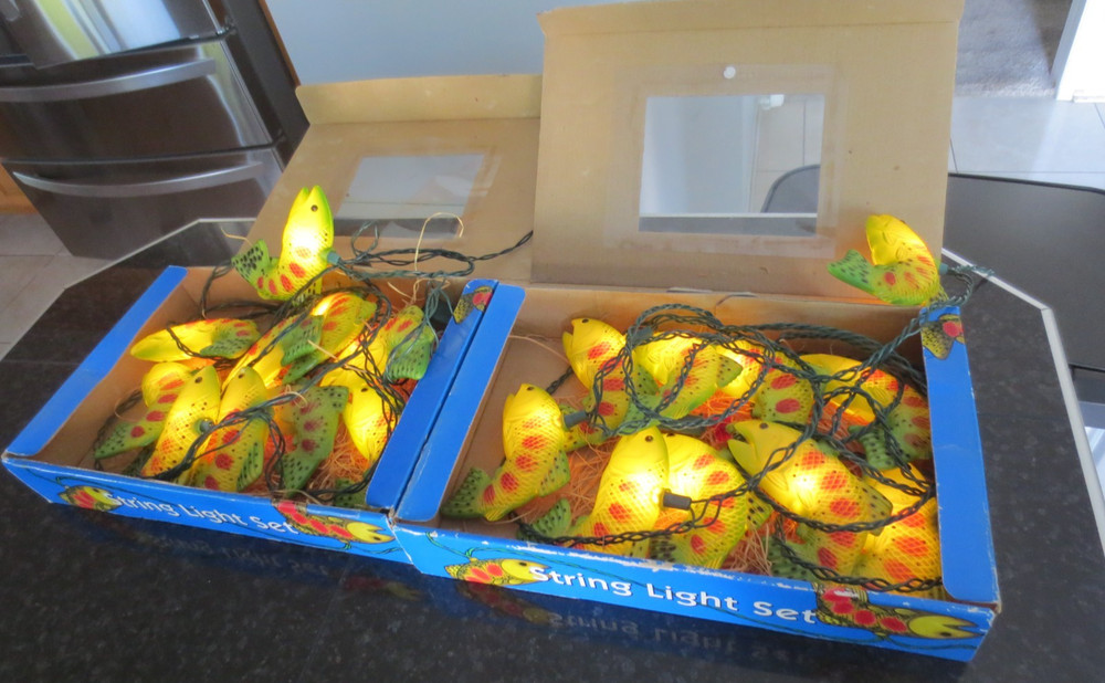 Vintage Mess-O-Trout String Lights Fish Decor 14' Each Primal Lite 2 Boxes Works