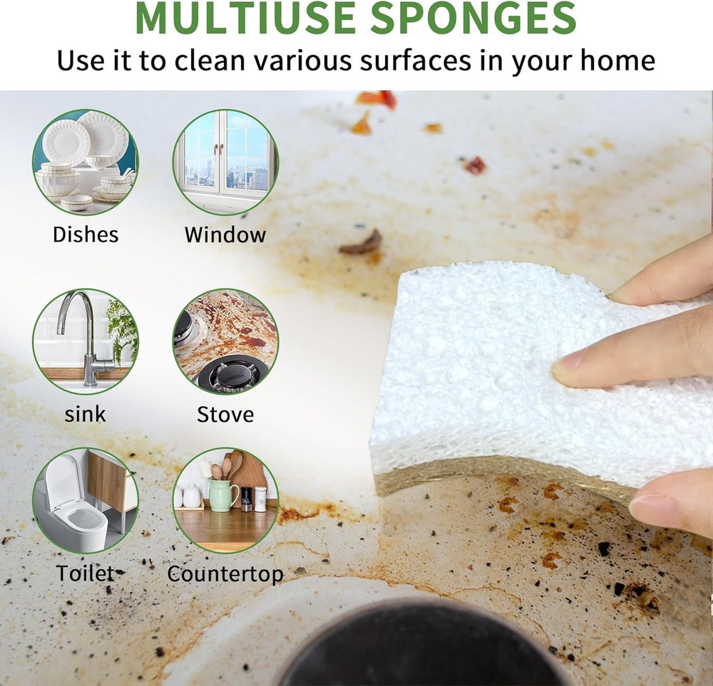 9 Pack Biodegradable Natural Kitchen Sponge - Compostable Cellulose and Coconut