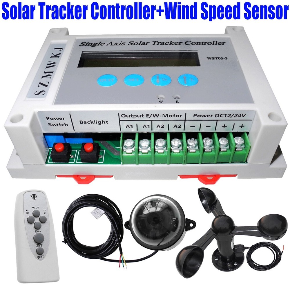 DC 12V/24V Electronic Single Axis Solar Tracker Controller W/ Anemometer Kits DO