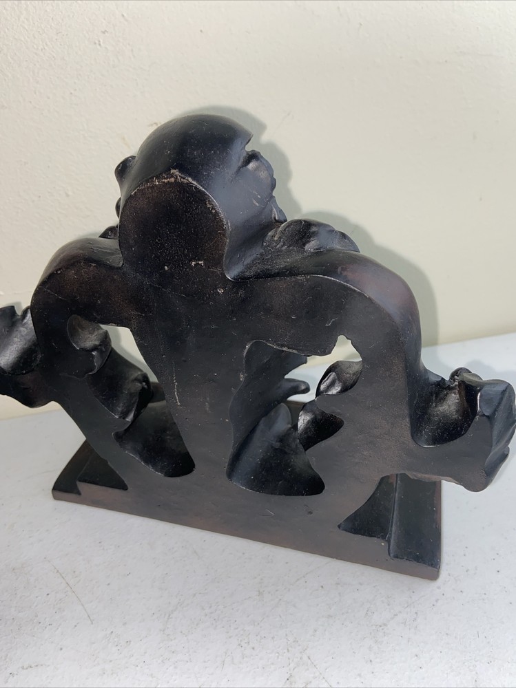 Pair Floral Scroll Carved Resin Bookends Dark Brown/Black 9”x8” Solid Decor