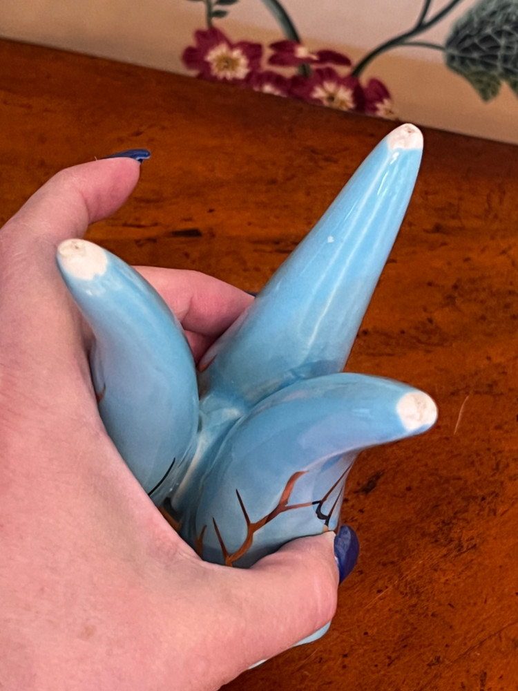 Vintage MCM Blue Triple Horn Vase Planter