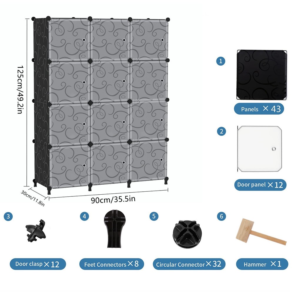 12 Cube Storage Organizer with Doors, DIY Plastic Closet Shelf