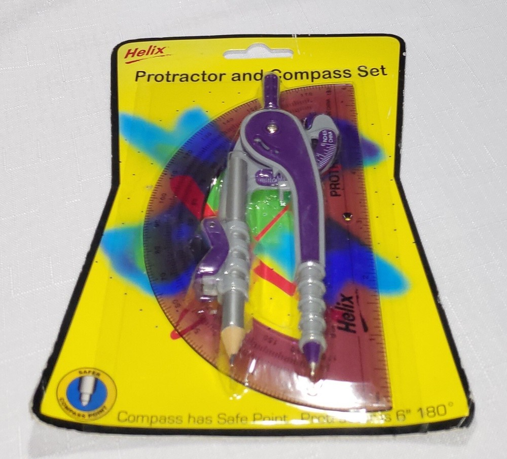 Helix Protractor Compass Set School Math Geometry Drawing Art, New