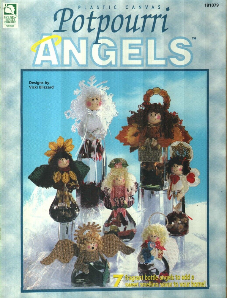 NEW POTPOURRI ANGELS 7 DESIGNS FRAGRANT BOTTLES PLASTIC CANVAS PATTERN BOOK