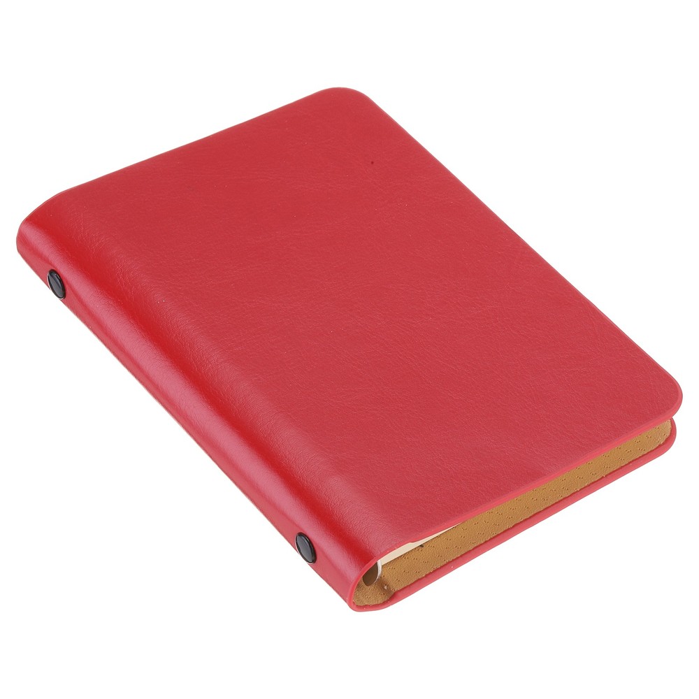6 Ring Binder Cover A7 Leather Notebook Binder with 50 Sheets Paper, Red