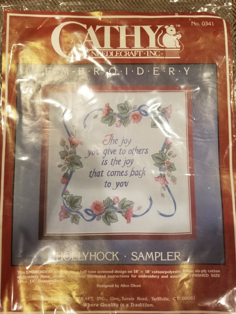 NEW CATHY NEEDLECRAFT EMBROIDERY HOLLYHOCK SAMPLER NO 0341