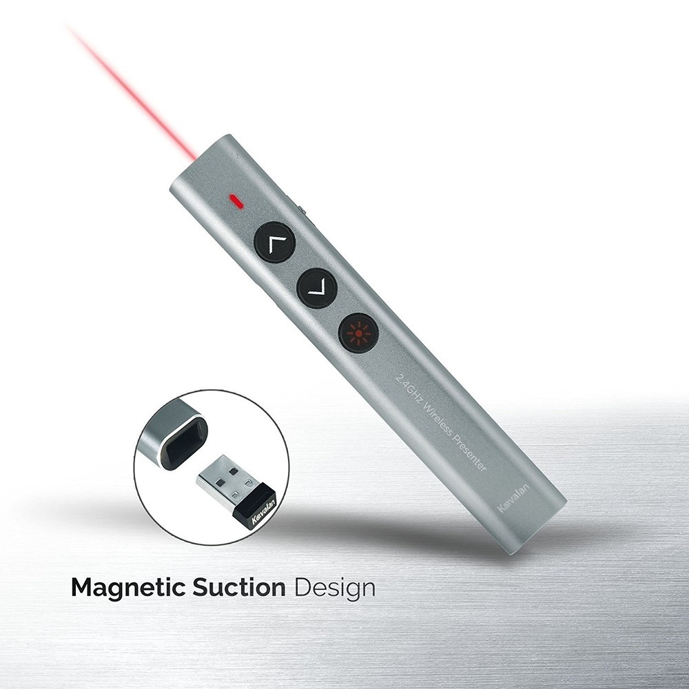 Kavalan Aluminum 2.4G Rechargeable Wireless Presenter Remote Red Pointer , Grey