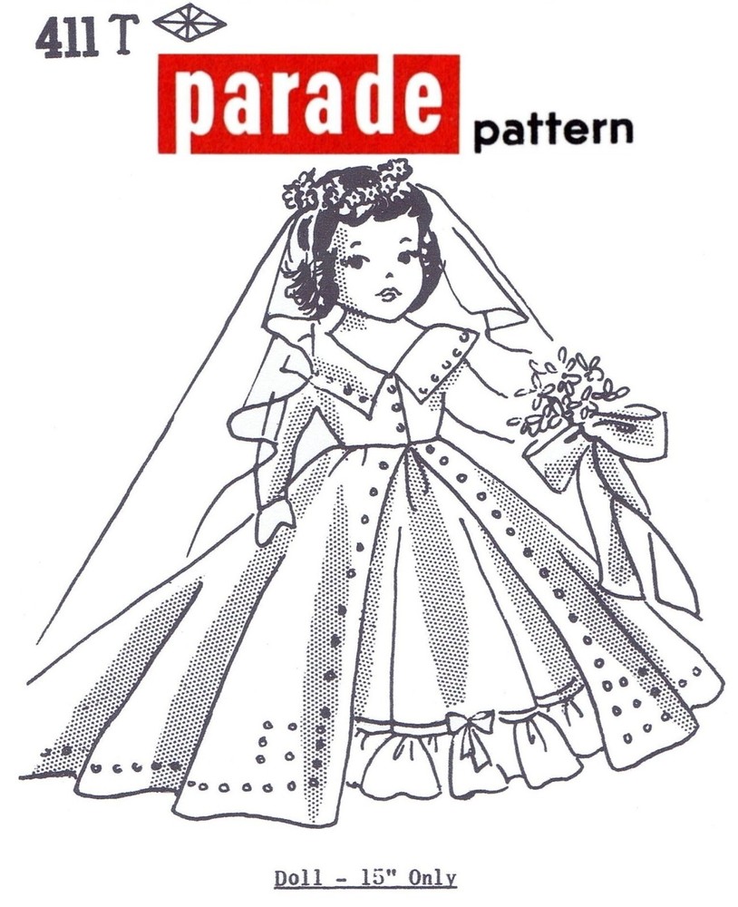 BRIDE DOLL Sewing Pattern PARADE 411-T Mail Order Approx. 15" UN-PRINTED