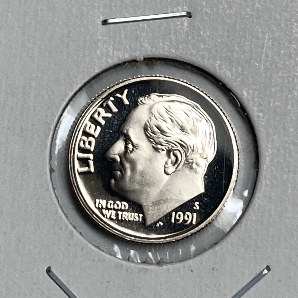 1991-S Proof Type Roosevelt 10 Cent Coin.