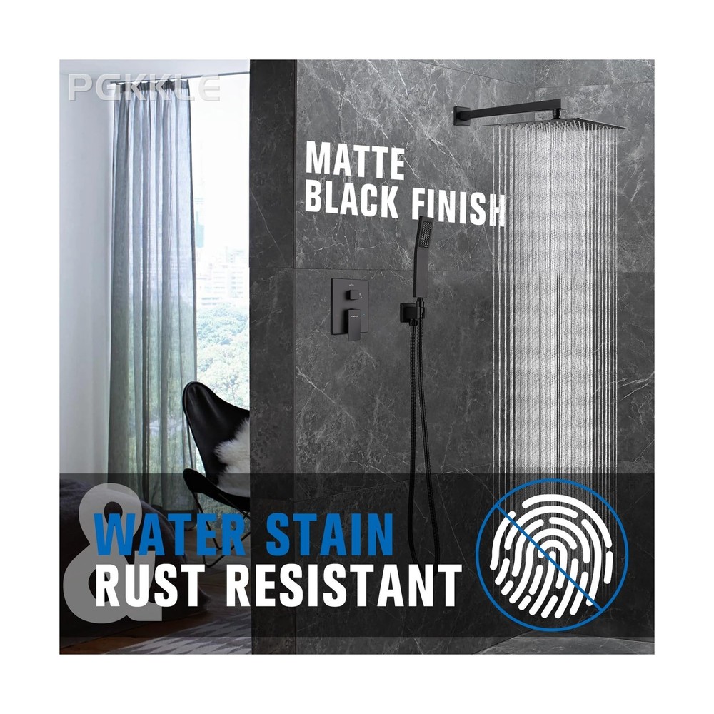 10 Inch Rainfall Shower System - Wall Mounted Complete Combo with Solid Brass...