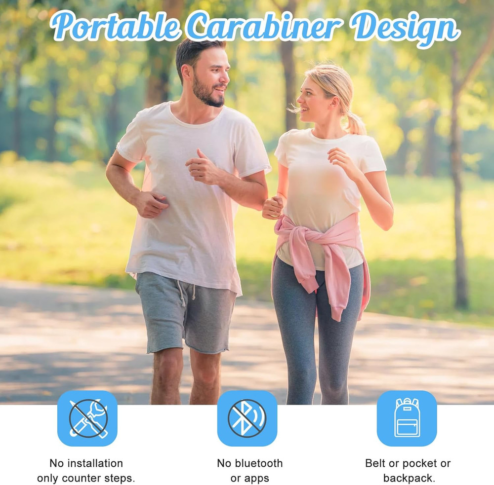 Simple Pedometer for Walking, Accurate Step Tracker with Carabiner, 3D Step Coun