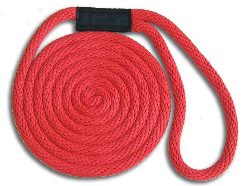 Solid Braid Nylon Dock Line - 3/8" x 25' - Floats! Fade Proof - USA Made - RED
