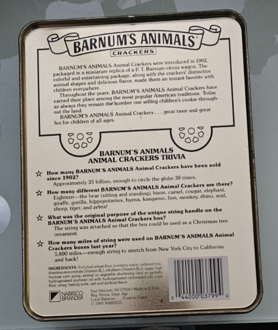 1989 nabisco BARNUMS BARNUM'S ANIMALS CRACKER TIN limited edition empty