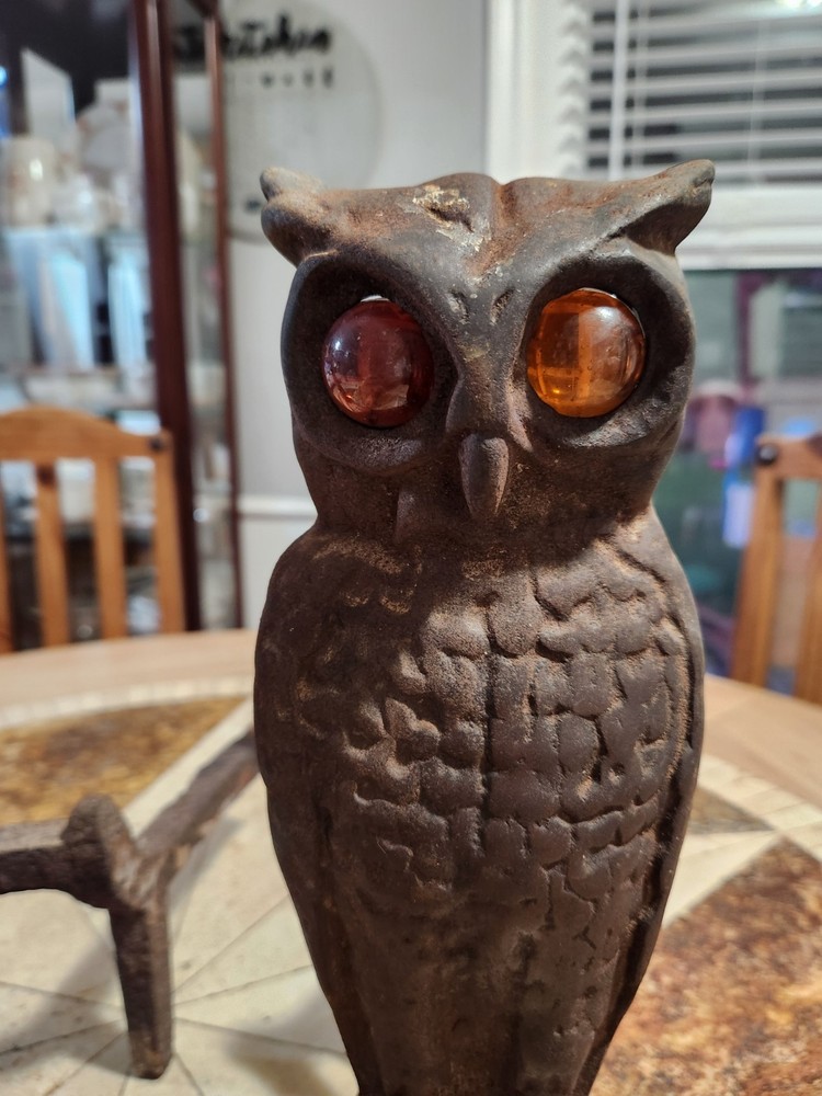 Antique Cast Iron Owl Andirons