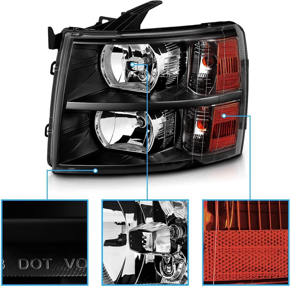 Headlights Assembly Pair for 2007-2013 Chevy Silverado 1500/2007-2014 Chevy Silv