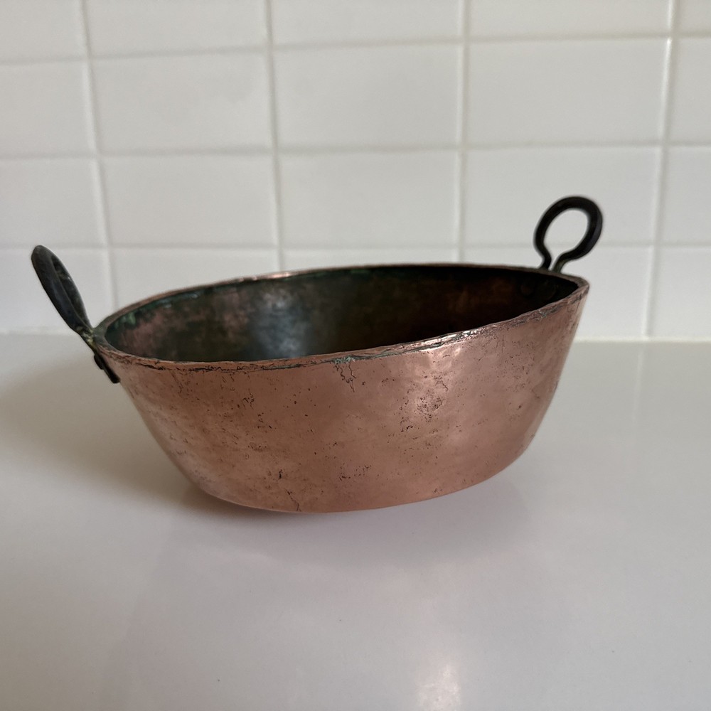 Rustic Hand Crafted Hammered Copper  Pot with Riveted Handles 9” diameter
