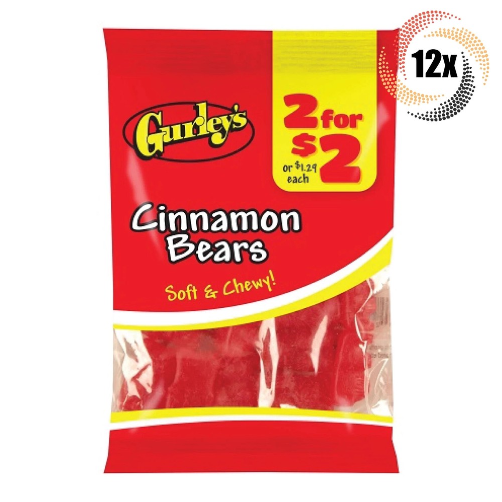 12x Bags Gurley's Cinnamon Bears Soft Chewy Candy - 2.5oz