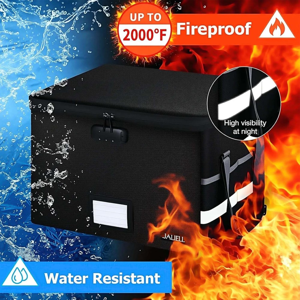 File Box with Lock - Fireproof Document 15.5 x 12 x 10.43 inches, Black