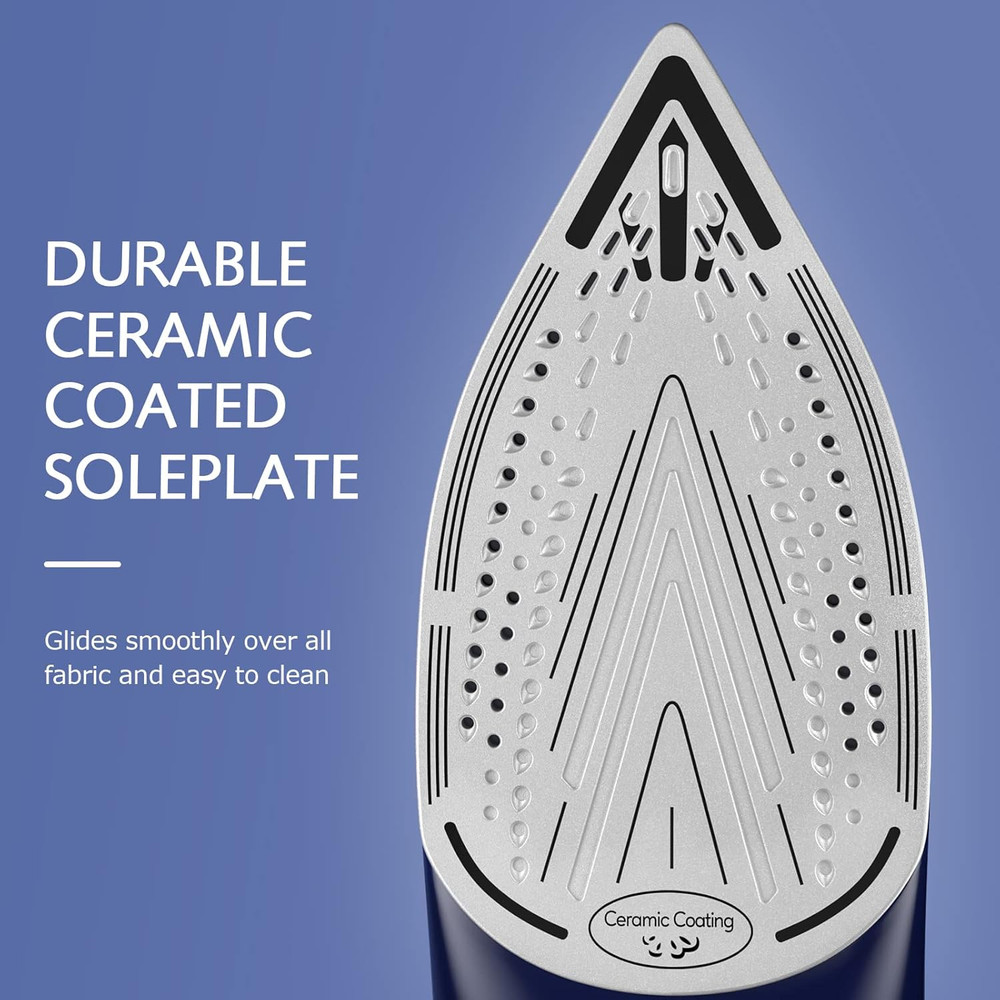 Steam Iron Ceramic Soleplate Fast Heat Auto Shut Off Variable Temp