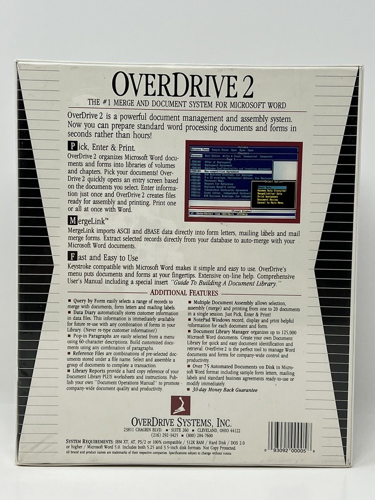 OverDrive 2 Document Management and Assembly System Software for MS Word