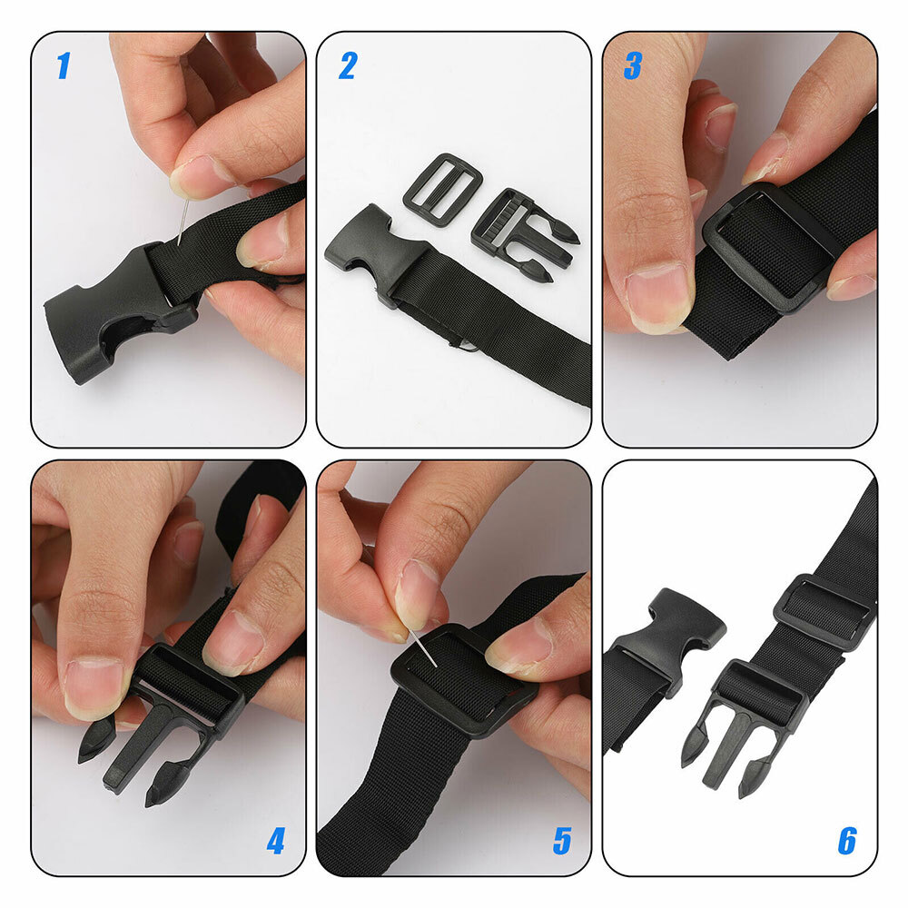 2 pack 1 inch 11 Yards Nylon Webbing Strap / 2 Set Plastic Buckles Side Release
