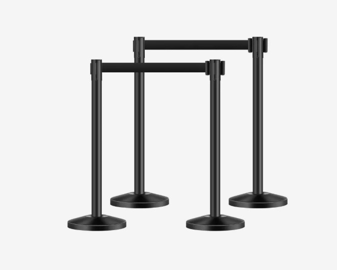 4Pieces Crowd Control Stanchions 10ft/3m Retractable Belt Crowd Barrier Posts