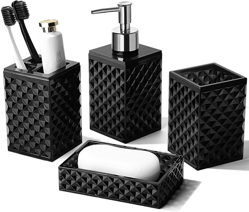 Black Bathroom Accessories Set, 4 Pack Matte Black Bath Accessory Sets Comple...