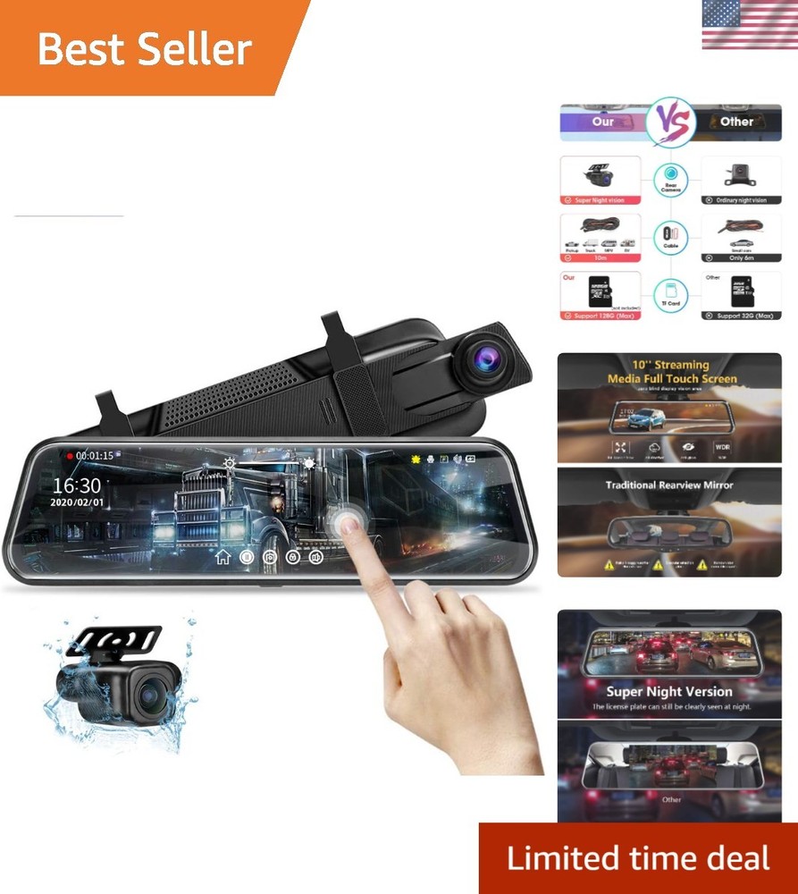 Comprehensive 10'' Touch Screen Dash Cam with Super Night Vision & Crash Sensor